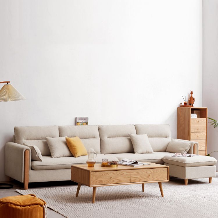Solid Wood Square Arm Contemporary Fabric Sofa for Living Room