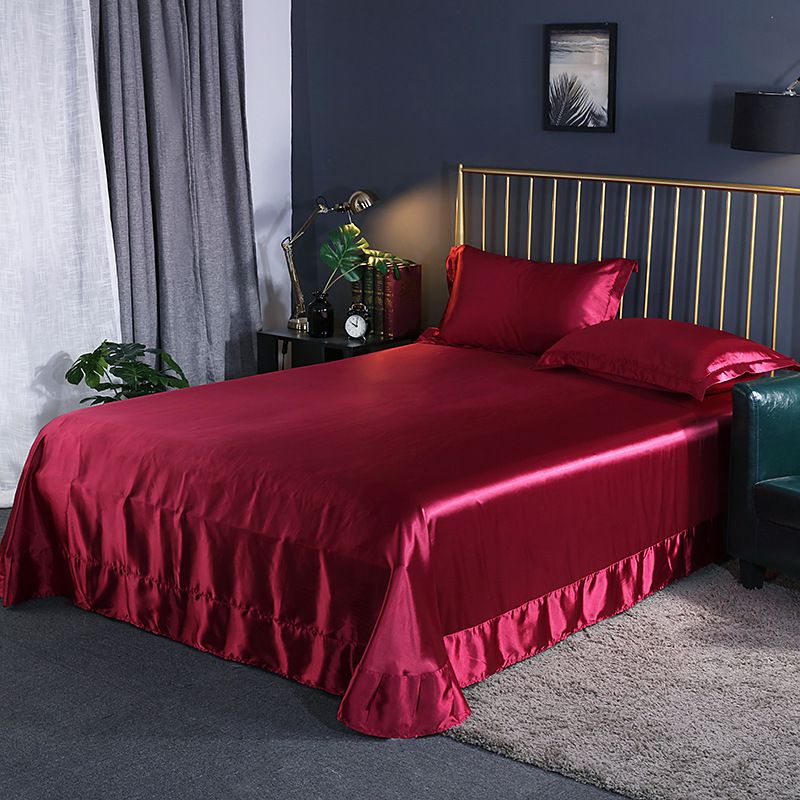 Bed Sheet Solid Color Sateen Weave Soft Breathable Bed Sheet