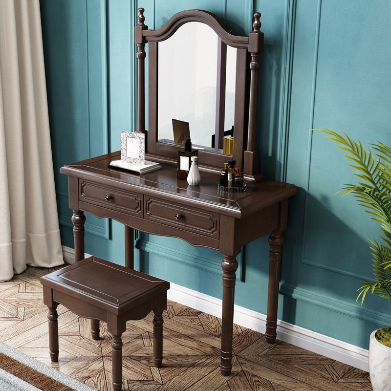 3-Piece Set Makeup Vanity Victorian Mirror and Stool Dressing Desk