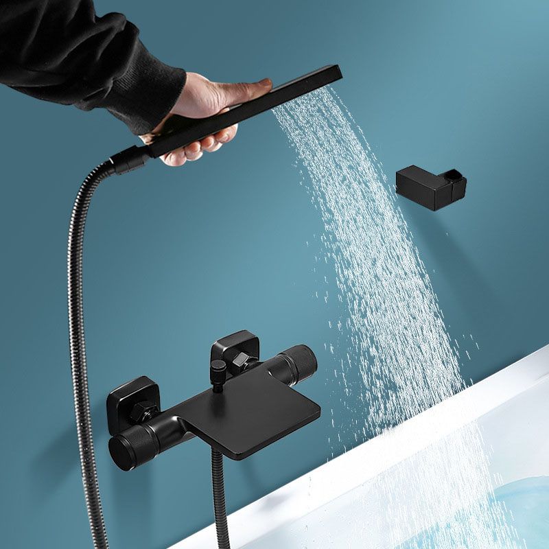 Modern Wall Mounted Metal Tub Filler Waterfall Double Handles Tub Faucet Trim