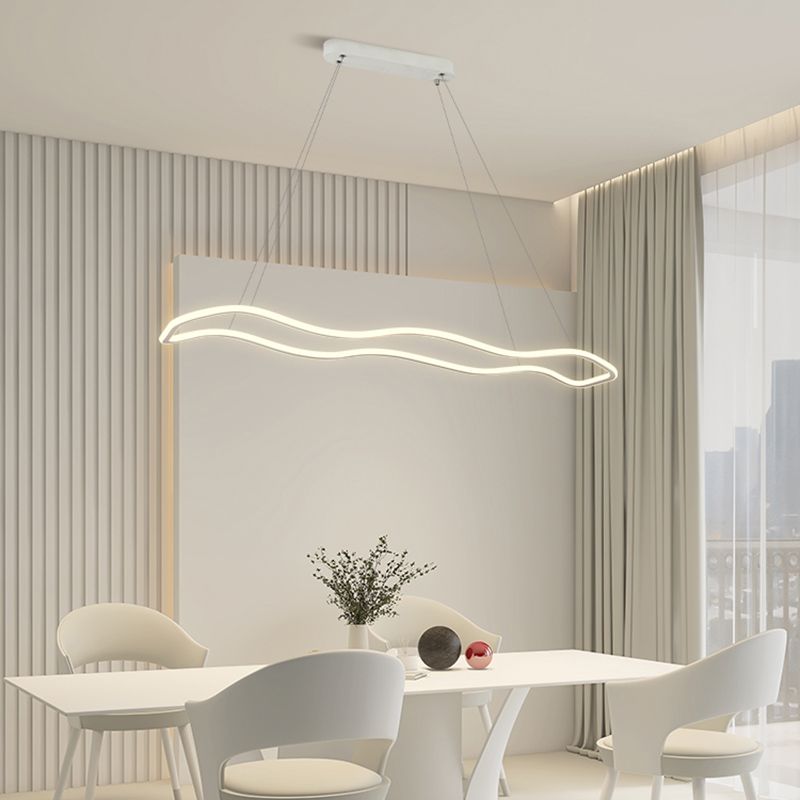 Metal Linear Island Lighting Modern Island Lighting 1 Light Pendant Lighting in White