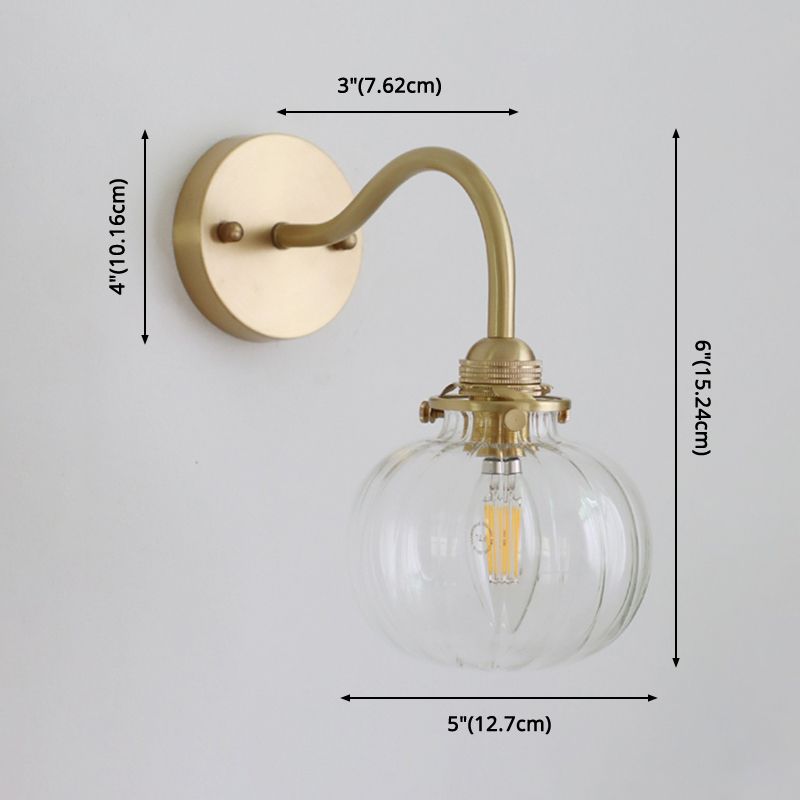Bedroom Sconce Light Fixture Modern Style Clear Wall Light Fixture with Pumpkin Glass Shade