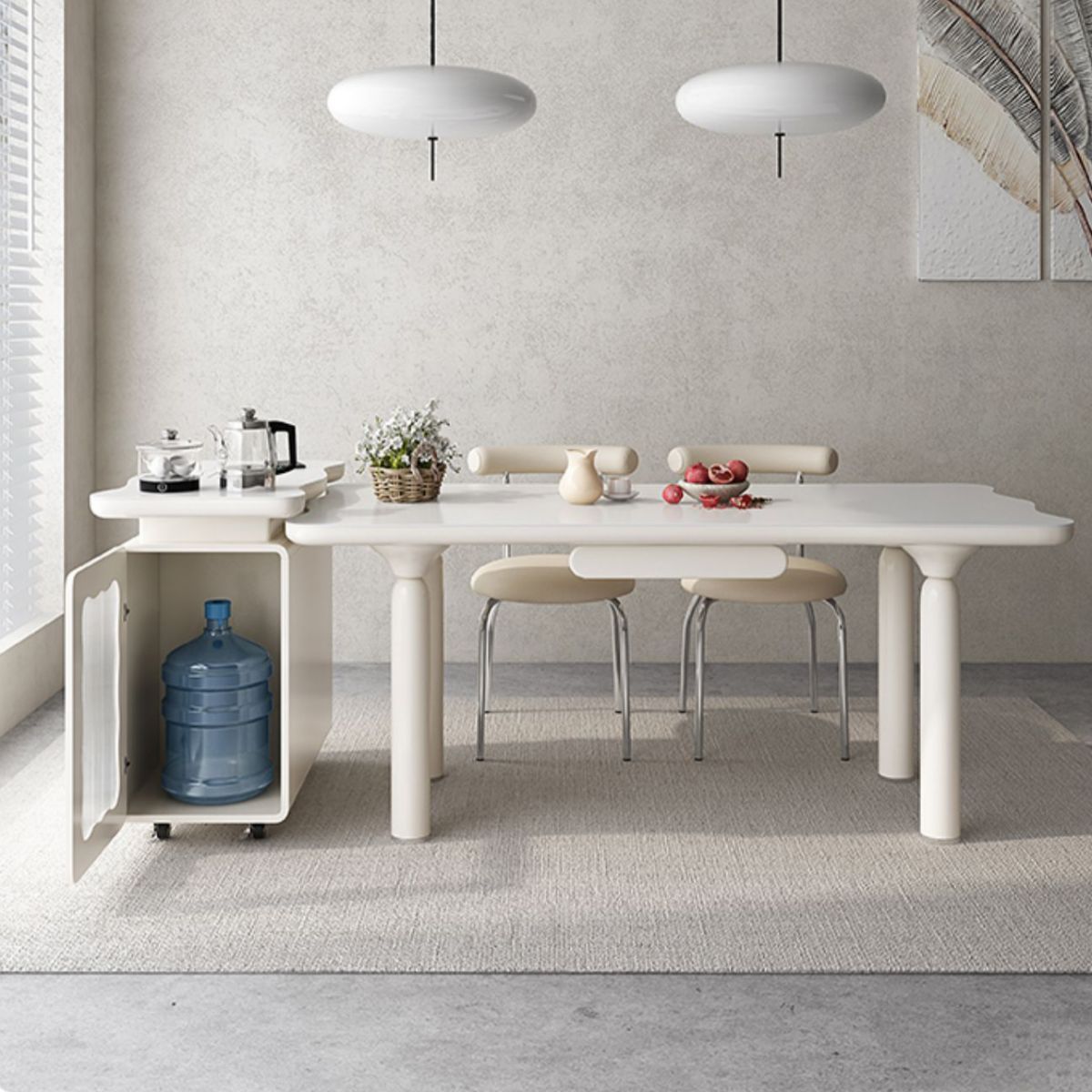 White Rectangle Dining Table Stone and Solid Wood Dining Table with 4 Legs