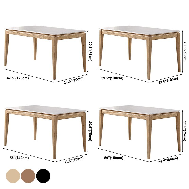 Rectangle Home Dining Table Simplicity Dinner Room Sintered Stone Table with 4 Wood Legs