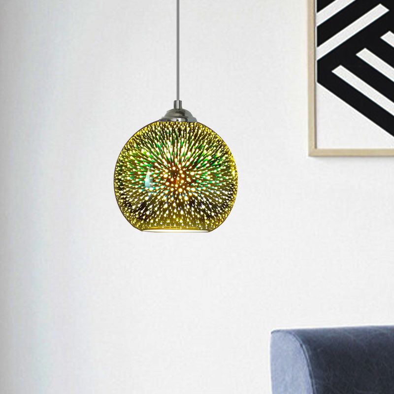 Globe Hanging Light Fixture Modern Gold/Copper 3D Glass 1 Head 8"/10" Wide Dining Room Pendant Lamp