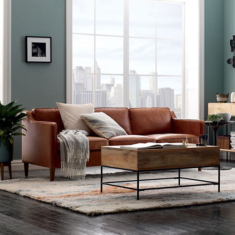 Industrial Faux Leather Loose Back Sofa with Solid Color Sloped Arms