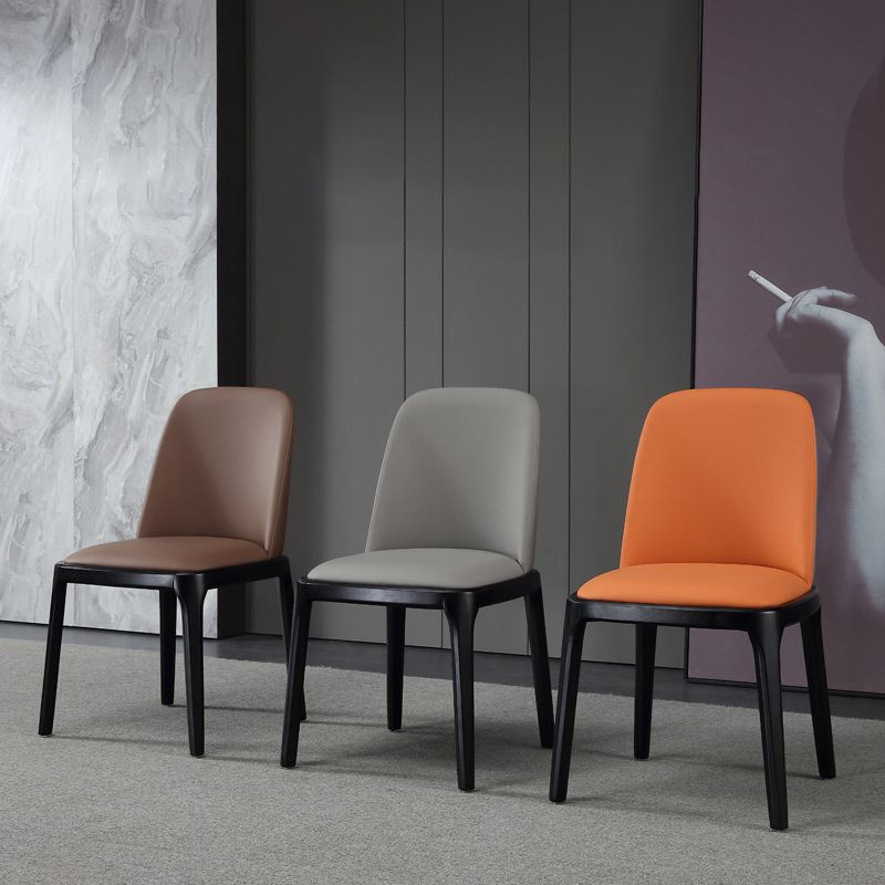 Leather Industrial Restaurant Side Chair Parsons Gray Dining Chair with Black Legs