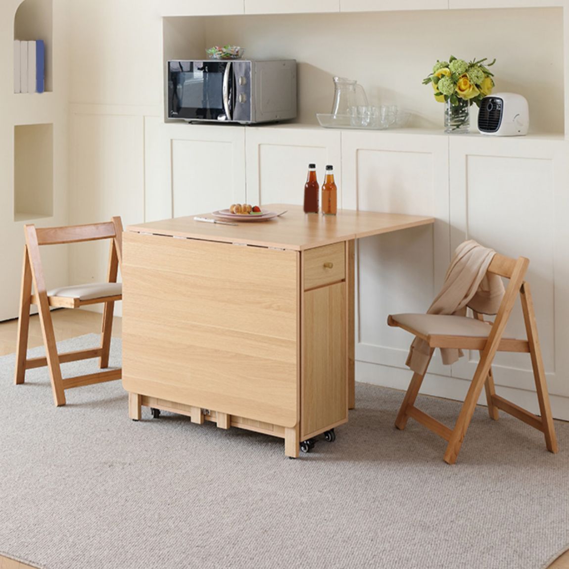 Modern Folding Dining Table Extendable for Small Spaces in Natural