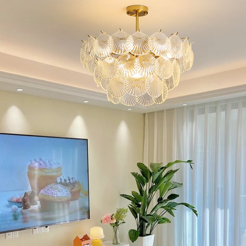 Modern Metal Ceiling Light Shell Shape Island Light with Glass Shade for Living Room