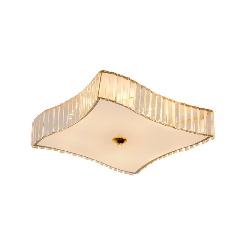 Simplicity 6 Lights Flush Mount Lamp White Rhombus Ceiling Fixture with Clear Crystal Shade