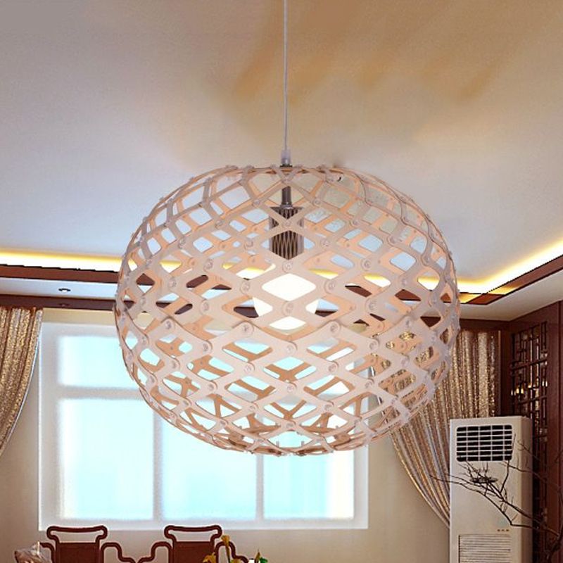 Colgante de suspensión global de madera contemporánea 1 bulbo beige kit de luz colgante, 16 "/19.5" de ancho