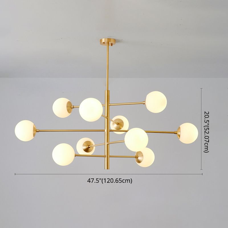 Post-Modern Hanging Chandelier Light Satin Opal Glass Ceiling Chandelier in Gold for Living Room
