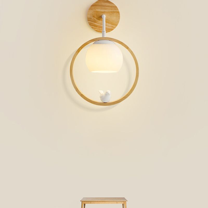 Round Shape Wood Vanity Sconce Light Modern Style 1-Light Vanity Mirror Lights