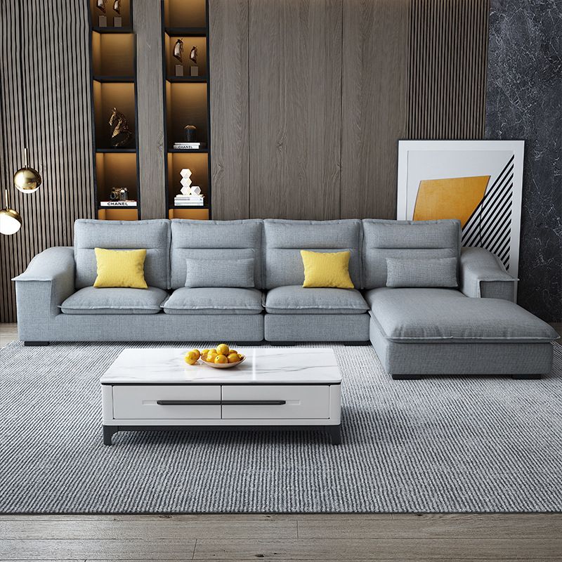 Modern Pillow Back Sectional Sofa Linen Sloped Arm Sectional