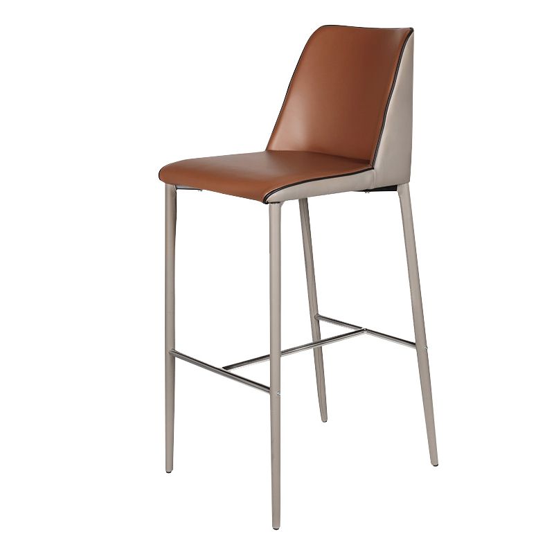 Modern Upholstered Low Back Faux Leather Bar Stools with Metal Base