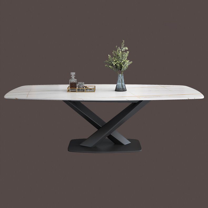 Sintered Stone Top Dining Table Modern Rectangle Table with Metal Pedestal