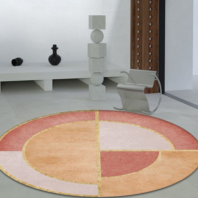 Novelty Circle Pattern Carpet Pink and Orange Polyester Rug Anti-Slip Backing Pet Friendly Washable Rug for Drawing Room