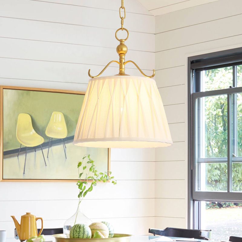 Fabric White Pendant Lamp Drum 1 Light Classic Chandelier Light Fixture for Dining Room, 11"/15" Wide