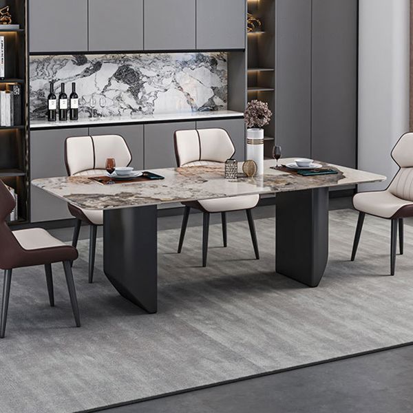 Sintered Stone Top Esstisch Rechtecktisch mit Metalldoppelpodest