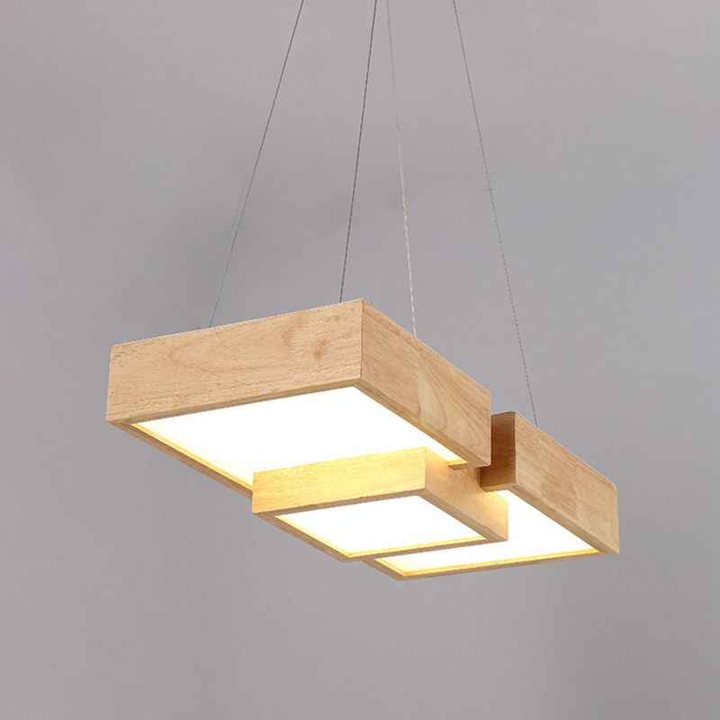 Japanese Style Wooden LED Restaurant Pendant Lighting  Rectangular Solid Wood Island Lamps