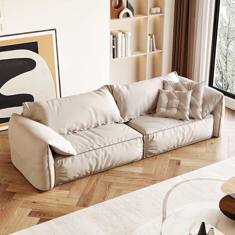 White Contemporary Faux Leather Pillow Top Arm Sofa with Bolster Pillows for Living Room