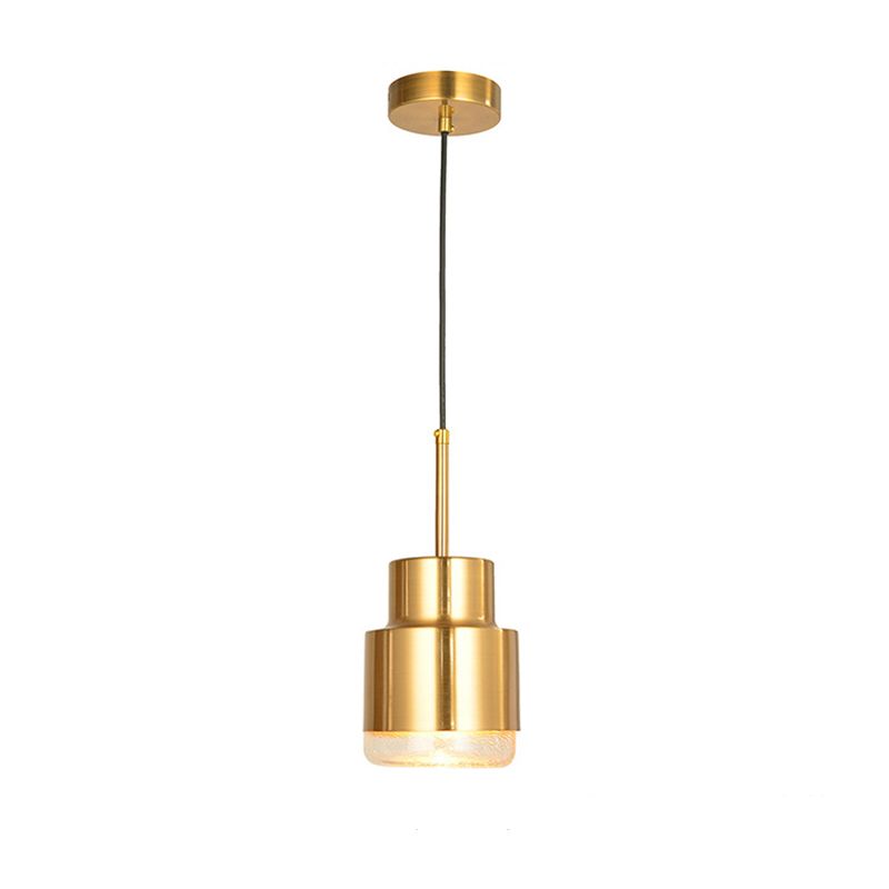 Electroplated Gold Postmodern Metal Hanging Light Glass Shade Single Bulb Cylindrical Pendant Lamp