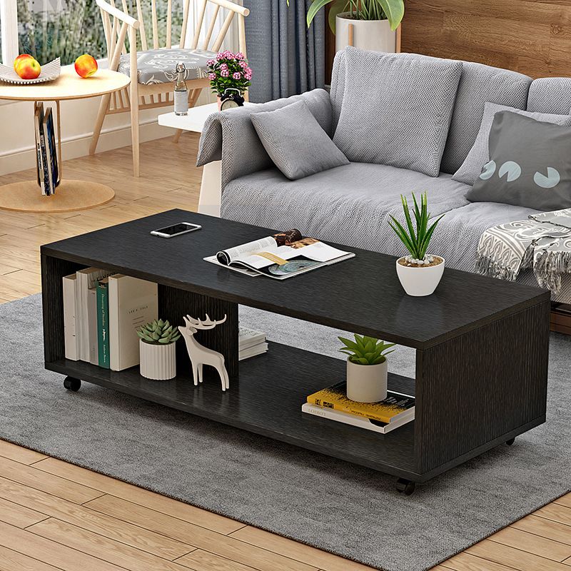 Modern Rectangle Coffee Table 15-inch Wooden Cocktail Table with Storage
