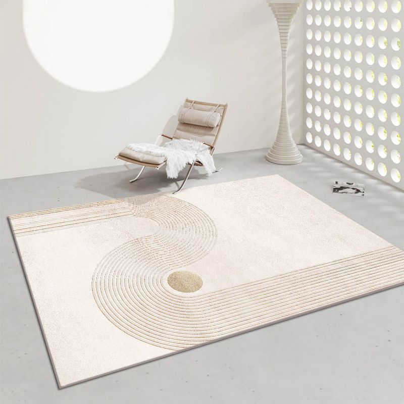 Apricot Modern Rug Geometric Pattern Polyester Area Rug Non-Slip Backing Rug for Home Decor