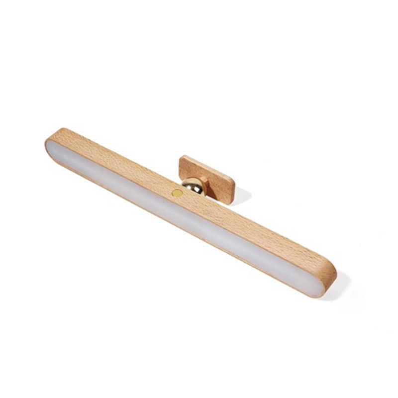 USB Rechargeable Bar Shaped Wall Lamp Modern Wooden Bathroom LED Wall Light Fixture