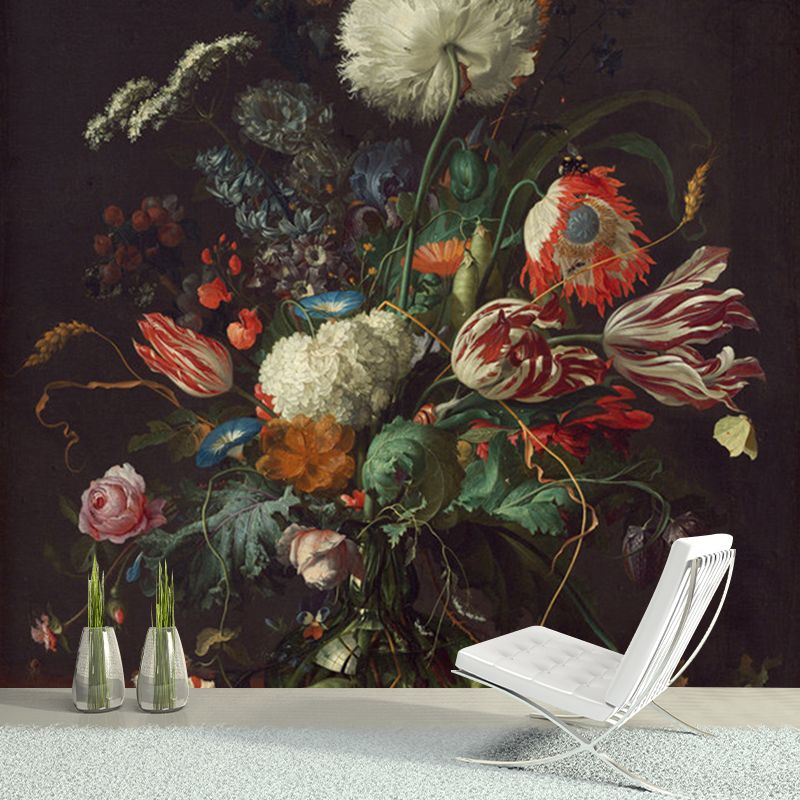 Red-Green Modern Wallpaper Murals Full Size Flower Vase Drawing Wall Covering for Home