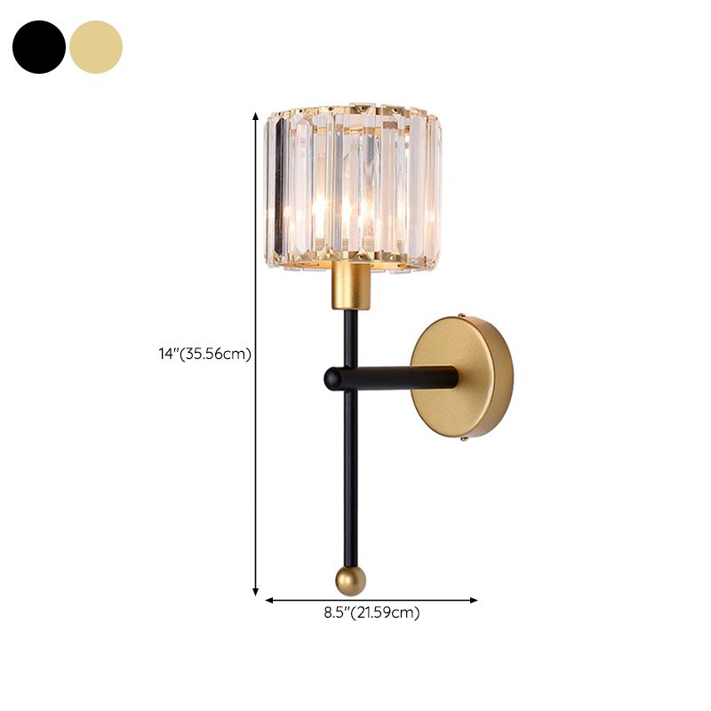 Modern Metal Wall Sconce Cylinder Shape Vanity Lamp with Crystal Shade for Bathroom