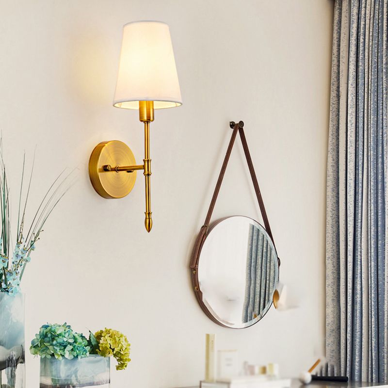 American Style Golden Vanity Light Fabric Shade Vanity Lamp for Shower Room