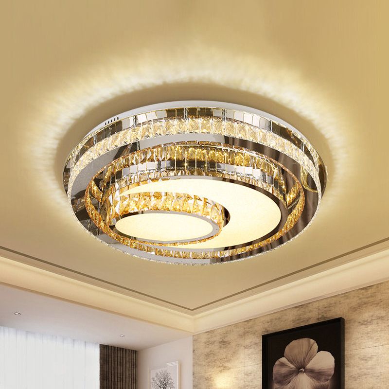 LED Flushmount Ceiling Lamp Nordic Round Beveled Glass Crystal Lighting Fixture in Chrome