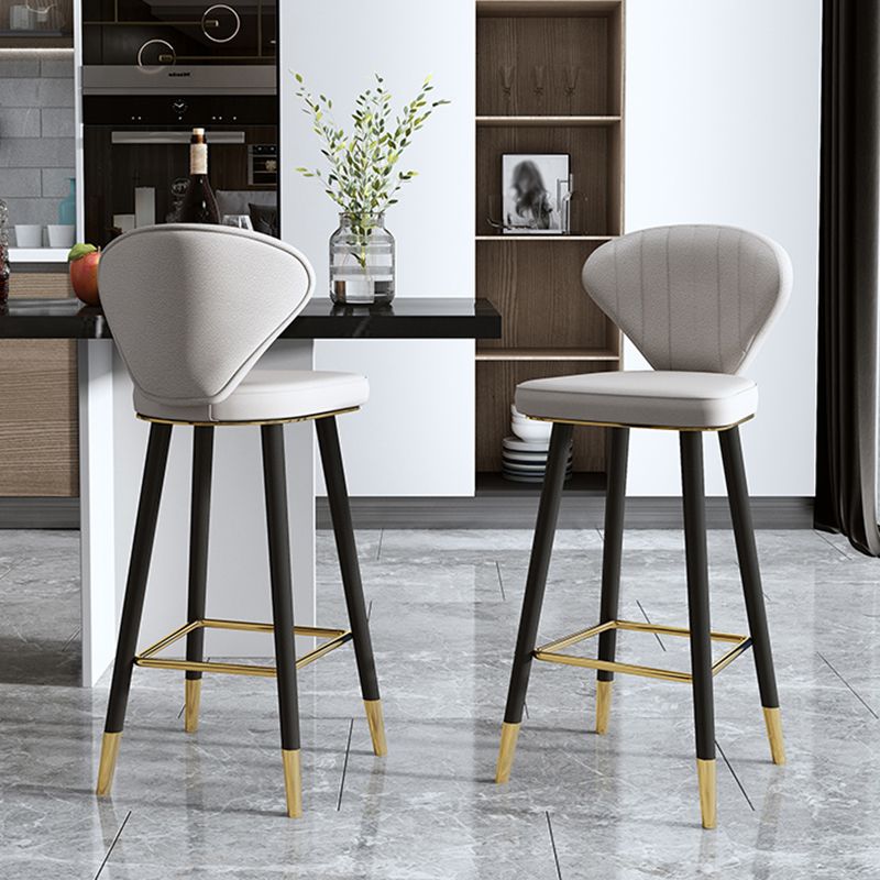 Scandinavian Swivel Leather Counter Stools Black Low Back Bar Stools with Footrest