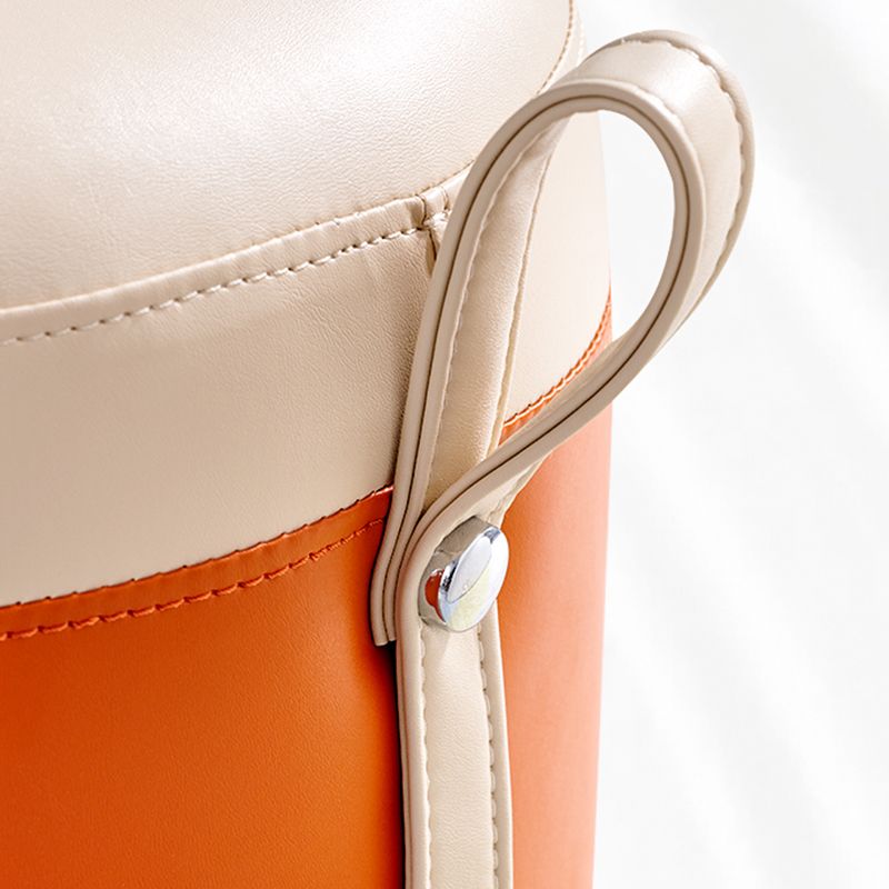 Modern Cylinder Shape Pouf Chair Contrast Color PU Leather Water Resistant Boucle Pouf