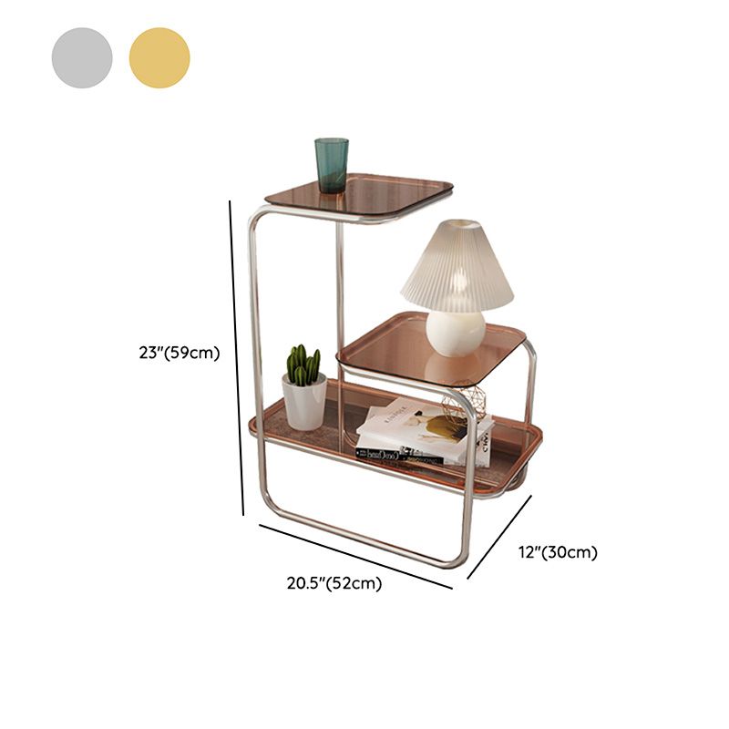 Modernistic Side Table Glass Sled with Storage Square 3-Tier End Table