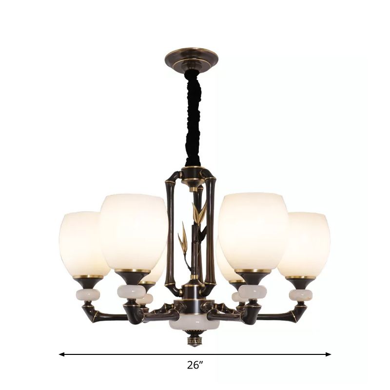 Zwarte bel hangverlichting vintage crème glas 6 koppen eetkamer hangende kroonluchter
