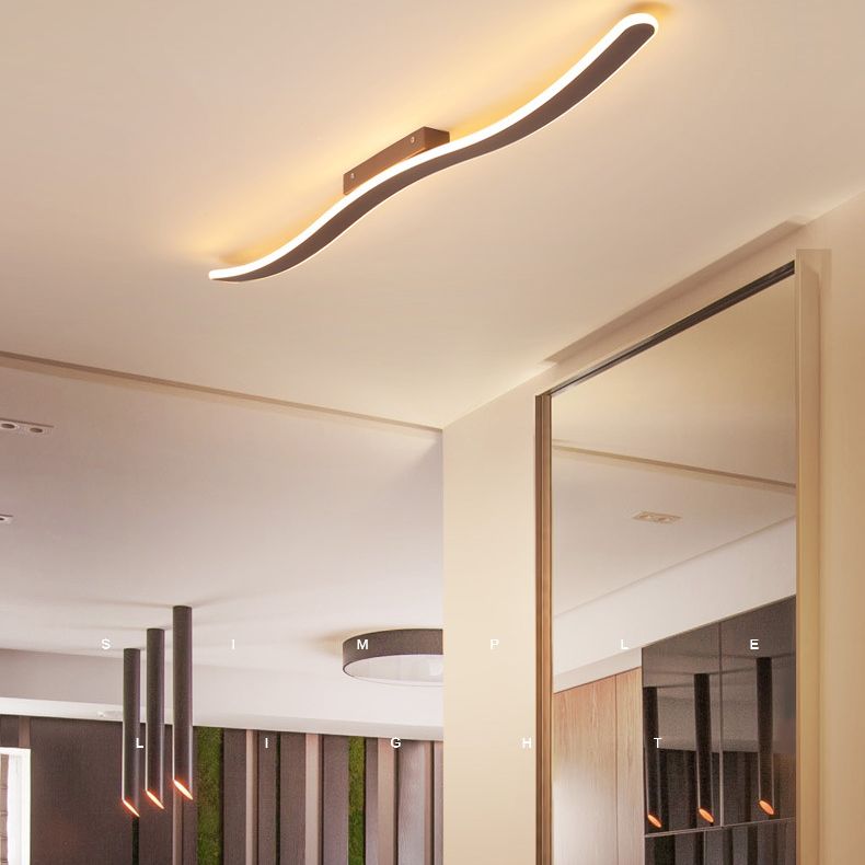 Wave Metal Semi Flush Mount Lighting Minimalist LED Coffee Semi Flush Ceiling Light