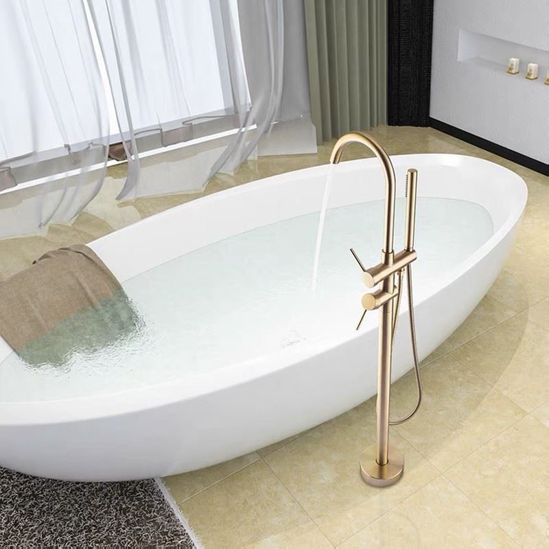 Traditional Floor Mounted Metal Freestanding Tub Filler High Arc Freestanding Faucet