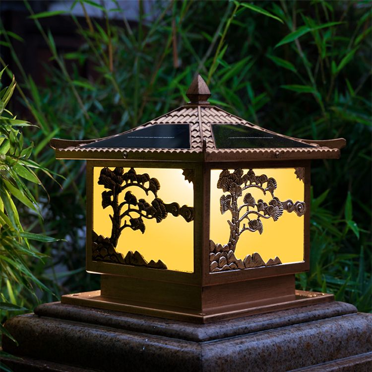 Metal Rectangular Shape Solar Pillar Lamp Modern-Style 1 Light Outdoor Light