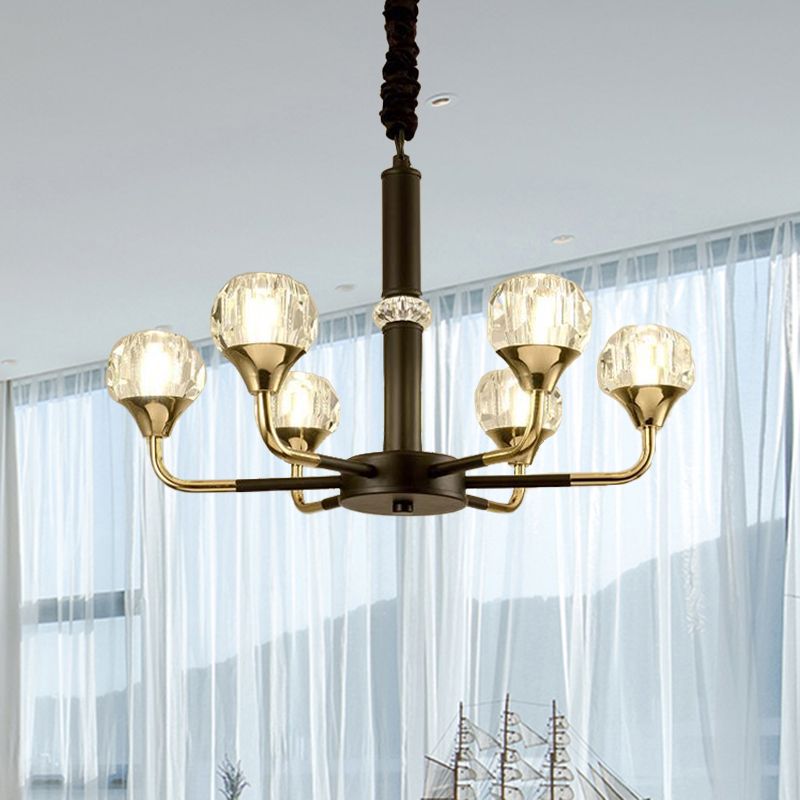 Globe Pendant Chandelier Modernist Beveled Crystal 6/8/10 Bulbs Brass Ceiling Hanging Light, 22.5"/26"/30" Wide