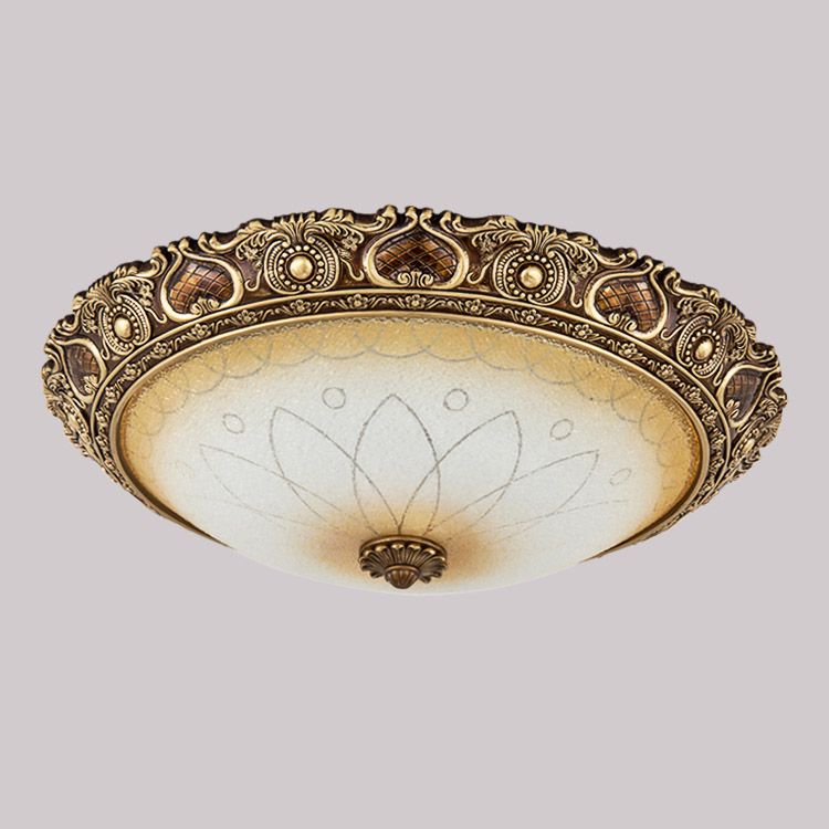 Bronze Resin Flush Ceiling Light Traditional 1-Head Dome Flush Mount Lamp with Glass Shade