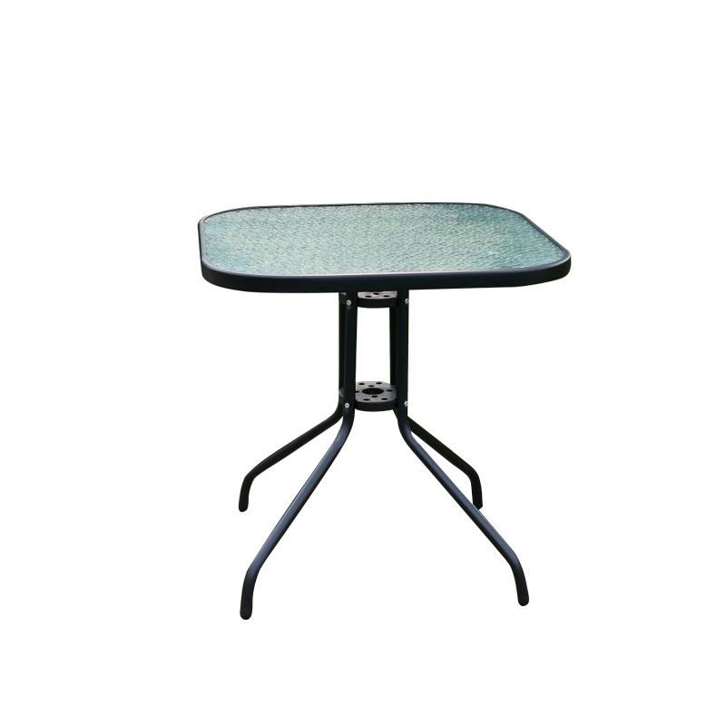 Contemporary Square Coffee Table Glass and Metal Patio Table