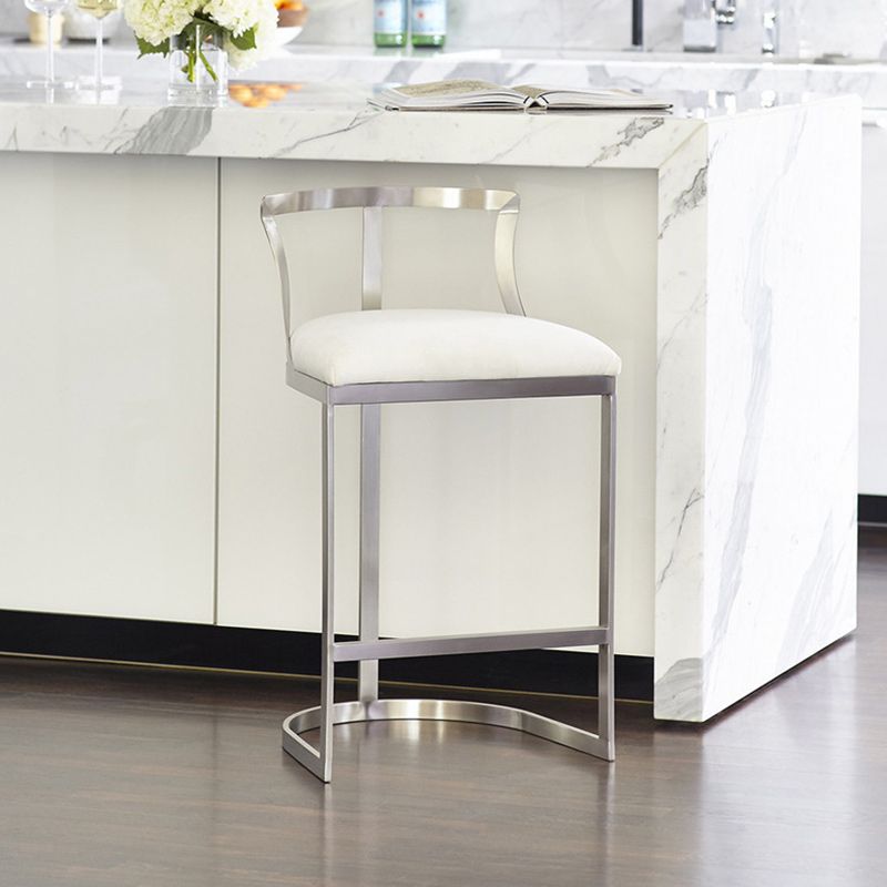 Glam Metal Barstool Fabric Upholstered Counter Stool in Matte Finish for Indoor