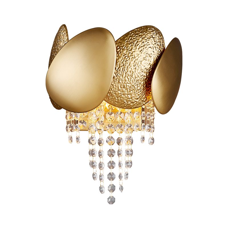 Egg Shaped Wall Mount Light Modern Style Metal 2 Lights Golden Sconce Lighting with Clear Crystal Draping