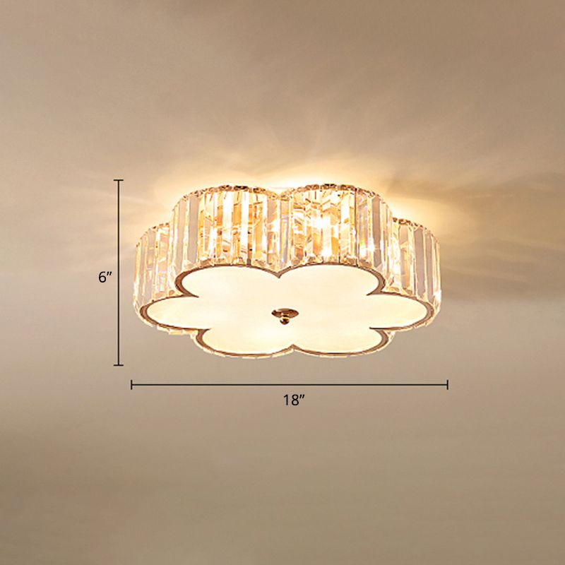 Simple Style 6-Light Ceiling Fixture Champagne Flower Flush Mount Light with Crystal Shade