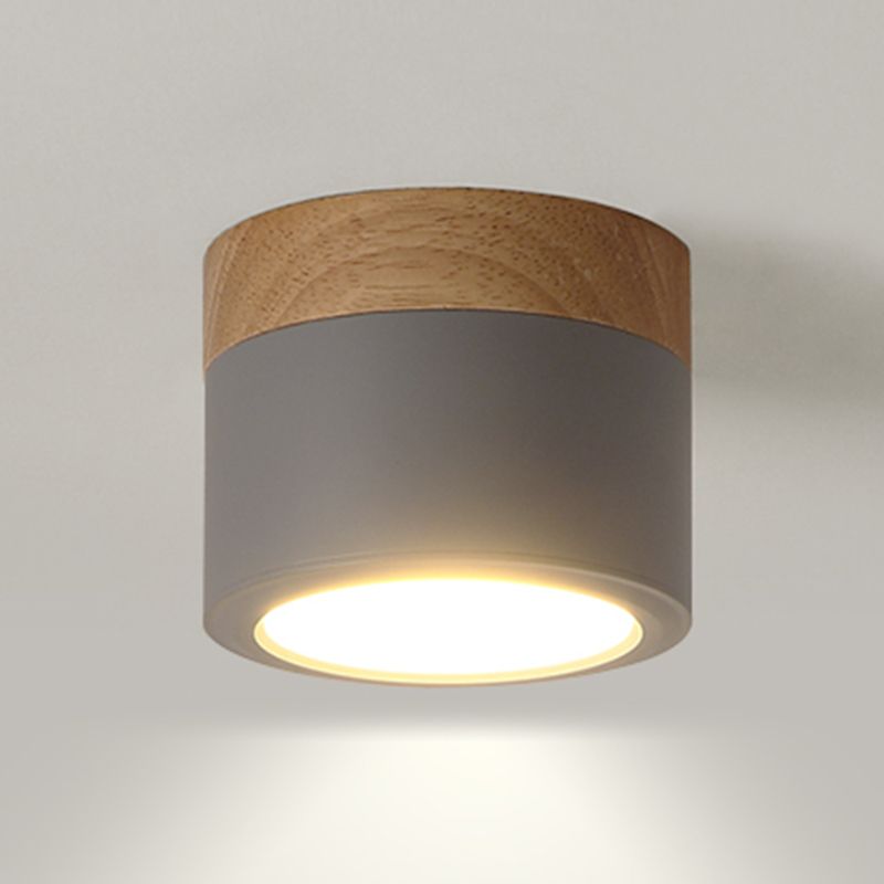 Cylinder LED Flush Wood & Acrylic Contemporary Ceiling Flush