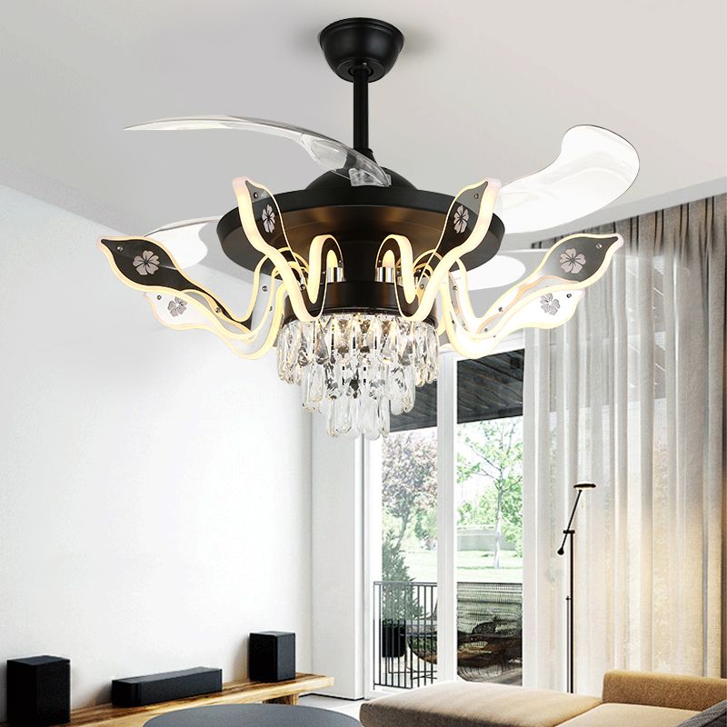 42 "breit gebogener Arm LED Semi Flush Kralsleuchter moderner Luxus-Metall-Wohnzimmer-Deckenlampe mit 3-Blatt und Fernbedienung