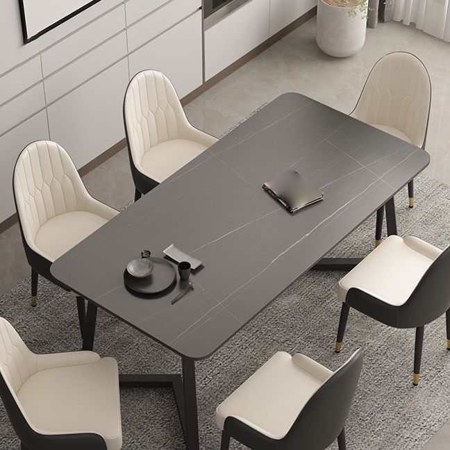 Mesa de comedor de piedra sinterizada Mesa de comedor moderna con pedestal doble