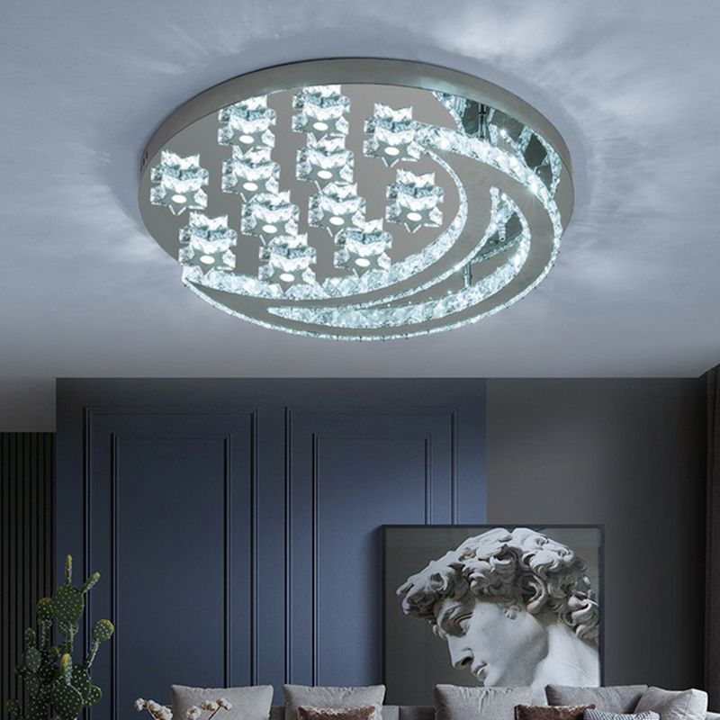 Halbmond und Sternform Flush Lampe moderne klare Kristall Edelstahl Semi -Flush -Deckenleuchte für Schlafzimmer